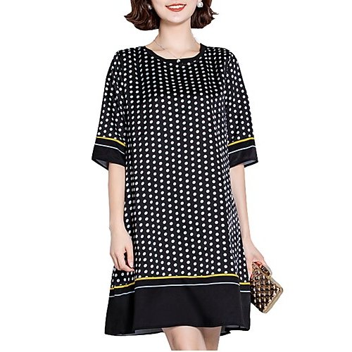 Women elegant straight dress with polka dot patchwork