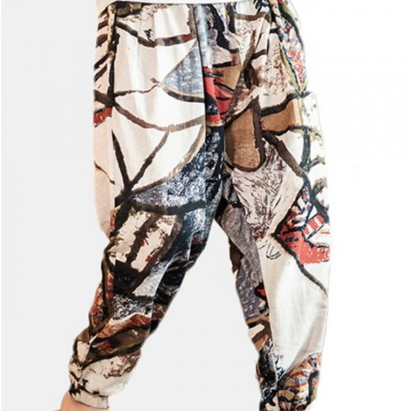 Cotton Ethnic Graffiti Print Harem Trousers