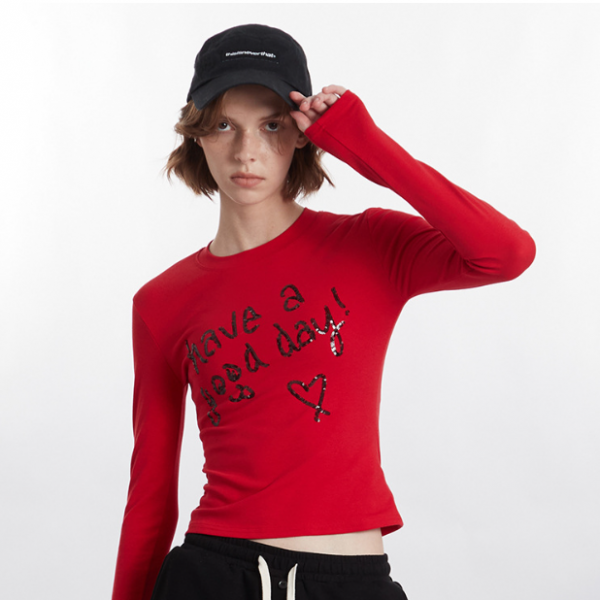 European And American Love Letter Sequin Embroidery Long Sleeve