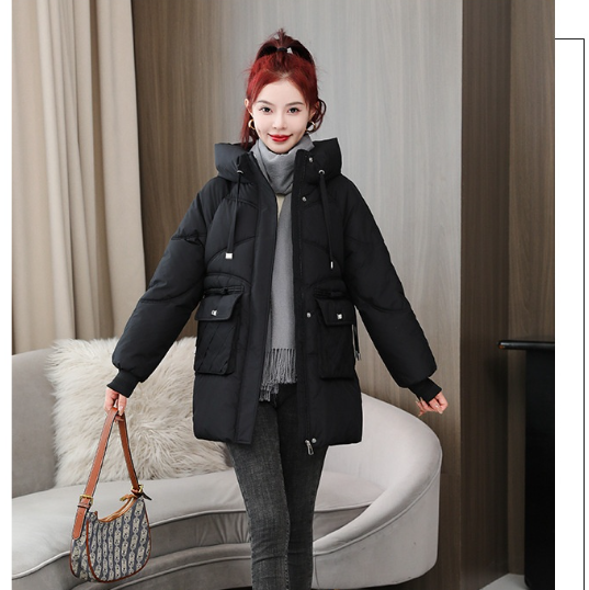 Winter Thick Mid-length Cotton Clothing Loose Plus Size Hooded Cotton-padded Jacket