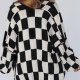 Contrast Color Checkerboard Sweater Cardigan