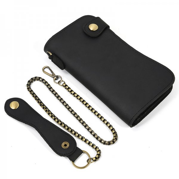 Men's Crazy Horse Leather Long Chain Anti-theft Wallet