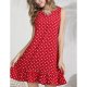 Women basic elegant A-line dress, polka dot ruffled patchwork