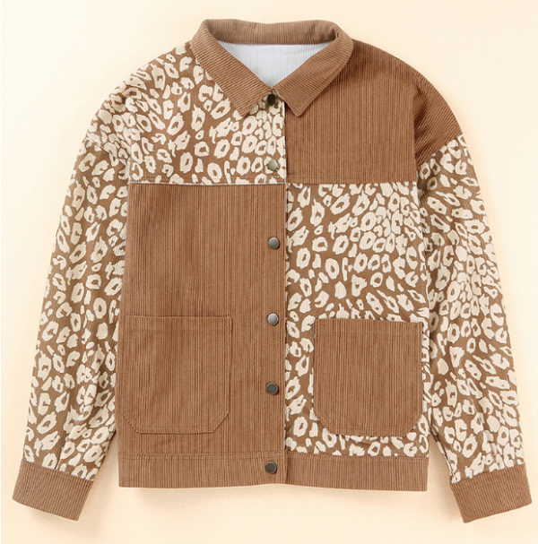 Women's Corduroy Jacket Leopard Splicing Jacket