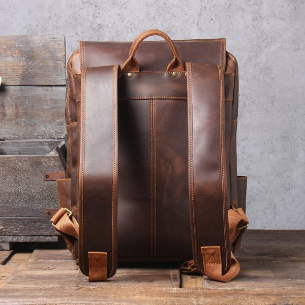 Men's Original Top Layer Cowhide Travel Leather Backpack