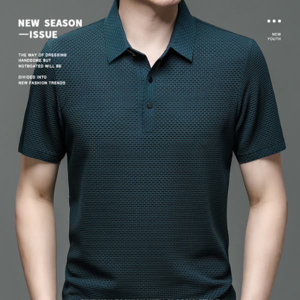 Middle-aged Seamless Lapel Seersucker Fashion Short Sleeve T-shirt Polo Shirt