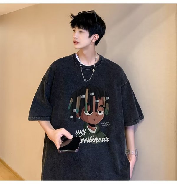 Cartoon Short Sleeve T-shirt Men's Summer Loose Plus Size Cotton Half Sleeve