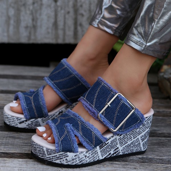 Peep Toe Wedge Platform Sandals With Buckle