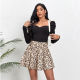 Women's Leopard Print Corduroy Umbrella Skirt High Waist