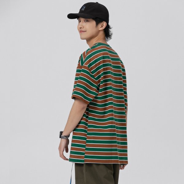 Striped Cotton Retro Short Sleeve Men Top T-shirt