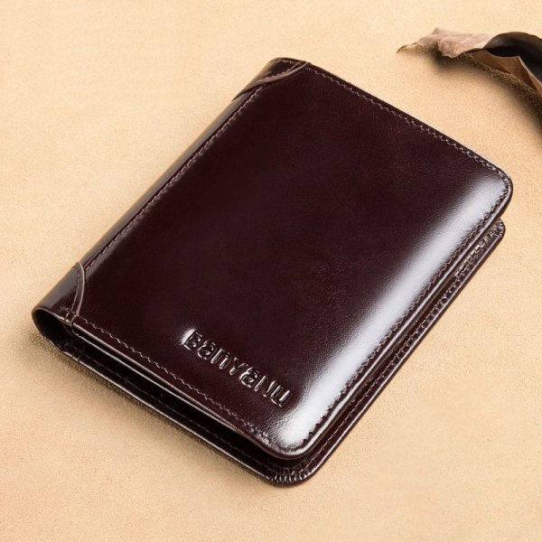 Men's Short Matte Leather Tri-fold Vertical Wallet