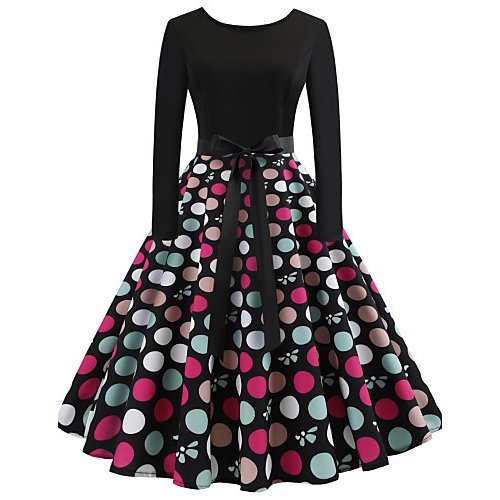 Women daily out retro elegant slim dress, dot