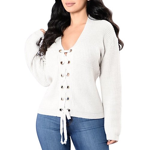 Women solid color long-sleeved cardigan daily, V-neck