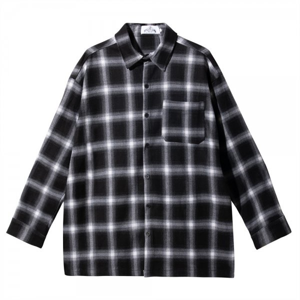 American Style Plaid Shirt Patch Pocket Lapel