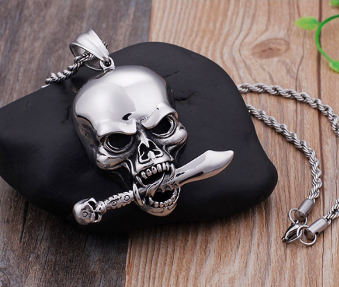 Punk European And American Exaggerated Titanium Steel Skull Pendant Domineering Men's Necklace