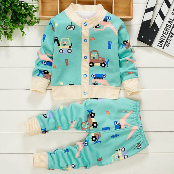 Two Piece Cartoon Baby Children's Clothing Plus Cashmere Sweater