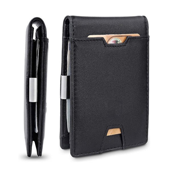 Men's Card Holder Fiber Leather Money Clip Wallet