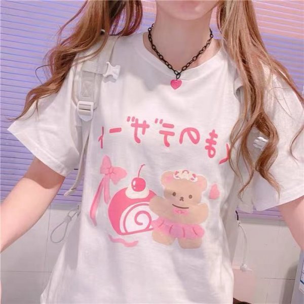 Cartoon Cute Print Girl Short Sleeve