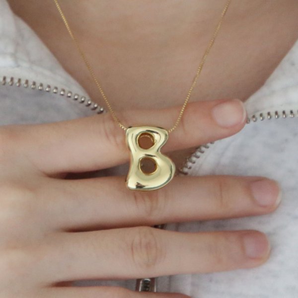 Brass Glossy Balloon English Letter Pendant Necklace