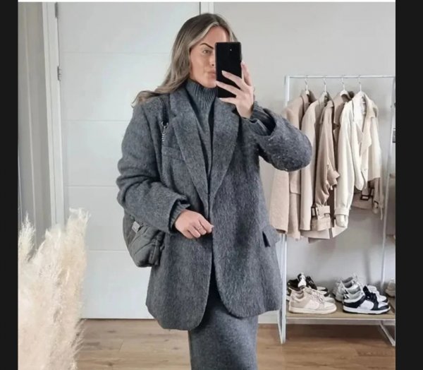 Solid Color Wool Suit Jacket Female Classic Style