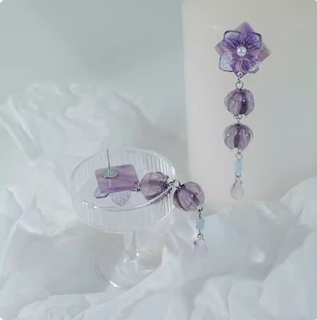 Flower Earrings Vintage Purple Non-piercing Ear Clip