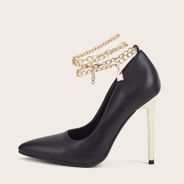 Metal Chain Pointed High Heels Women's Low-top Stiletto Heels