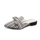 Lazy Half Slippers Fashion Striped Bowknot Pointed Toe Low Heel Square Heel Half Sandals