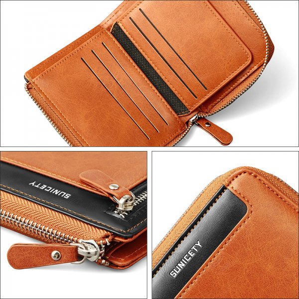 Men's Short Fashion Leather Zipper RFID Wallet