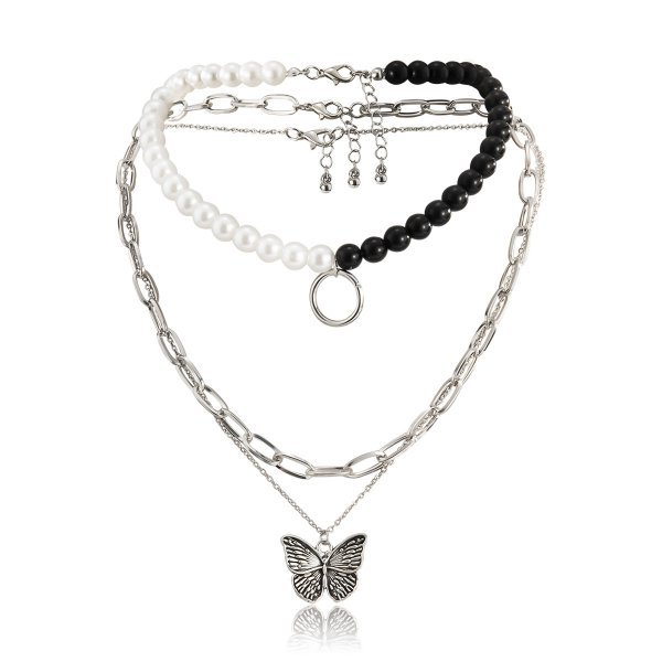 Punk Color Contrast Cross Chain Necklace Women