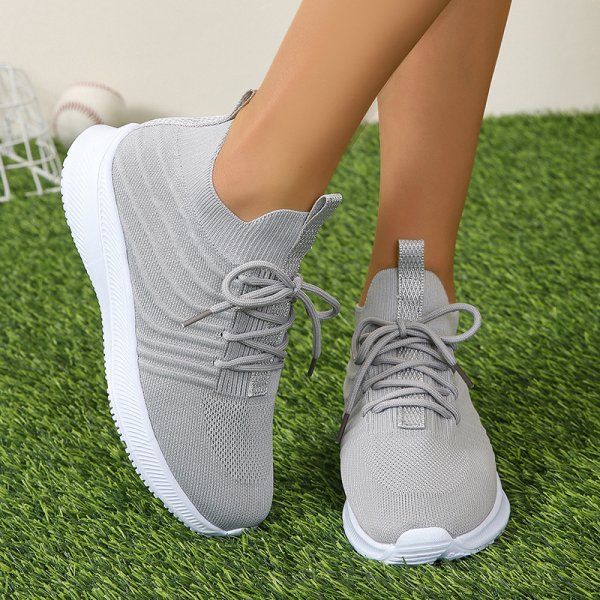 Women's Spring Thick Bottom Solid Color Sneaker Lace-up Lightweight Breathable Shoes