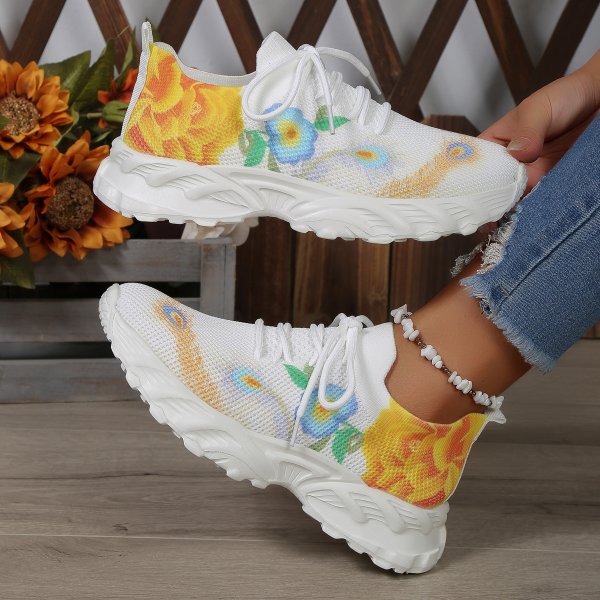 Casual Flower Flying Woven Breathable Surface Soft Bottom Lightweight Sneaker