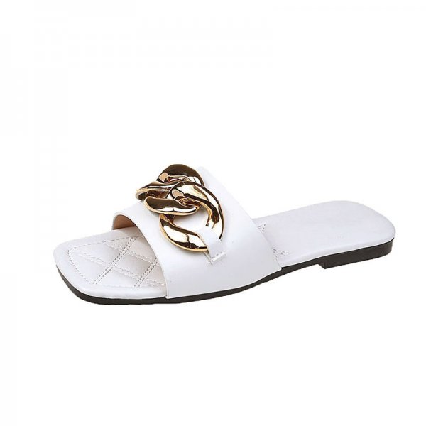 Large Size 35-43 Slippers Female Summer New Korean Version Of The Chain Word Outside Wear Flat Sandals Casual