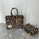 Leopard Print Tote Bag Canvas Wide Shoulder Strap Handy Shoulder Bag