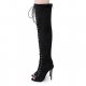 Women autumn and winter comfort open-toed stiletto boots boots knee high boots strap black