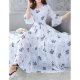 Women Floral Flare Sleeve Swing Dress, Floral Print V Neck White