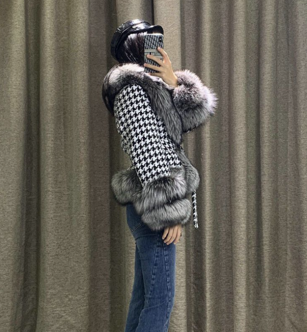 Fur Coat Women's Short Houndstooth Fur Collar Silver Fox Fur Jacket