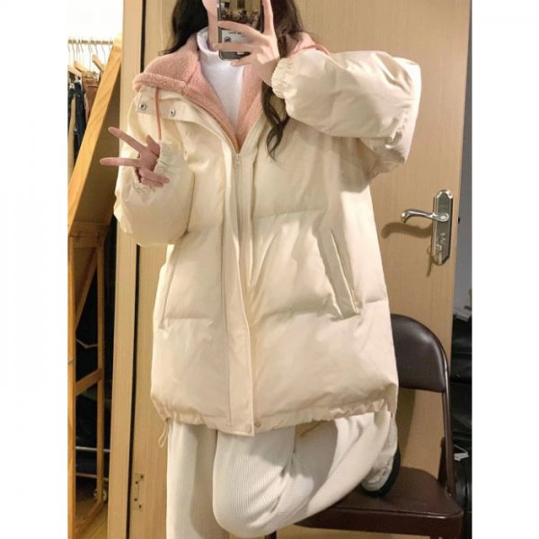 Fake Two-pieces Coats Women's Loose Hooded Thickened Warm Quilted Jacket Cotton-padded Coat