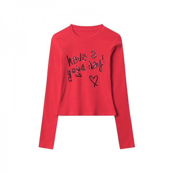 European And American Love Letter Sequin Embroidery Long Sleeve