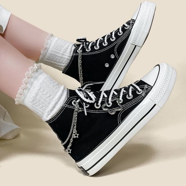 Summer New Star Chain Canvas High-top Shoes Women