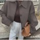 Lapel Long Sleeve Short Button Coat Fashion Women Baggy Casual Jacket