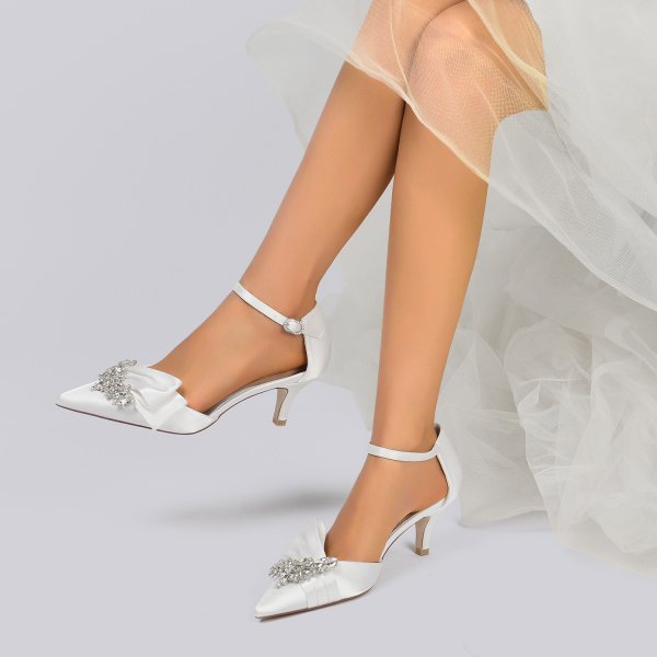 Wedding Bride Mid And Low Heel Pointed Toe Rhinestone High Heels