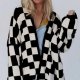 Contrast Color Checkerboard Sweater Cardigan