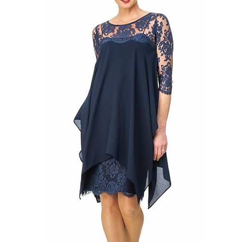 Women basic chiffon dress, solid color lace