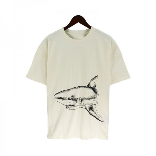 Shark Print Short Sleeve Trendy Men New Cotton T-shirt Cut Two Shark Loose T-shirt