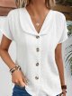 Summer Solid Color Fashion Short-sleeved Cardigan Button Women's Top