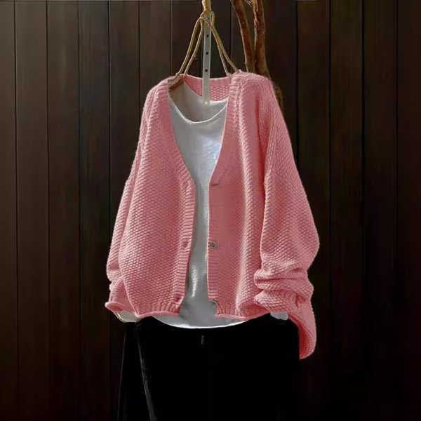 Cross-border Early Autumn New Casual Versatile Solid Color V-neck Long-sleeved Single-breasted Knitted Cardigan Sweater