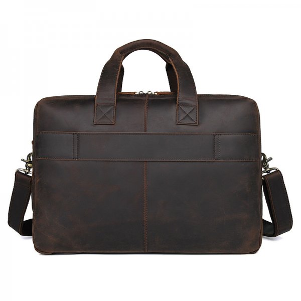 MAHEU Vintage Leather Mens Briefcase With Pockets Cowhide Bag