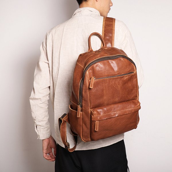 Men's Leather 14-inch Computer Backpack Outdoor Travel Bag