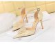 Low-cut Hollow One-word With Pointed Toe Rhinestone Pearl Flower Sandals High Heels