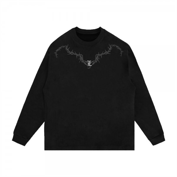 Gothic Letter Simplicity Embroidered Crew Neck Long-sleeved T-shirt Men